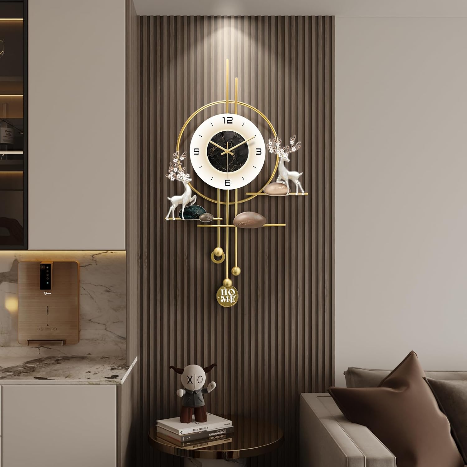 Decorative Gold Wall Clock, Large 27.5 Inch Modern Boho Silent Non-Ticking Battery Operated Wall Clock for Living Room, Bedroom, Office, Kitchen, Dining Room, Farmhouse Decor
