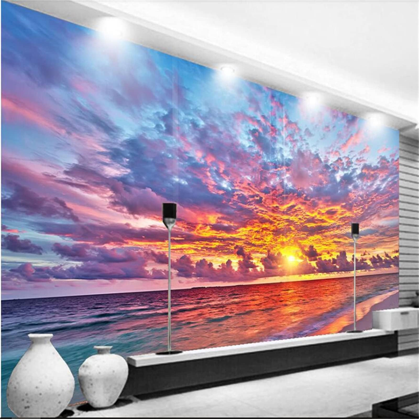 Tapisserie Murale Été 180x160 Cm – Bord De Mer, Roseaux, Oiseaux & Coucher De Soleil Boho Plage