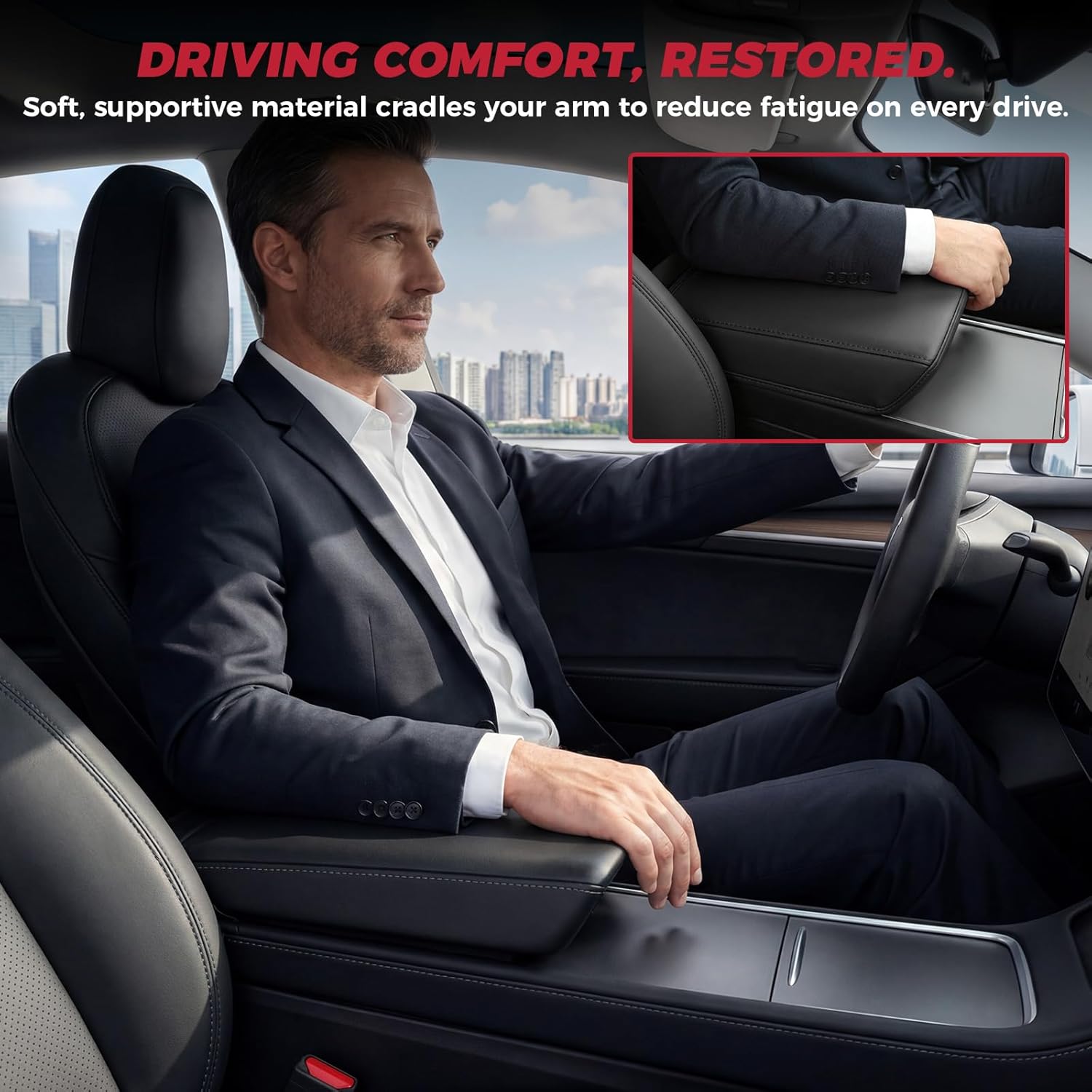Condition photo showing New/Like New for freesoo center console armrest cover for tesla model y juniper(2025-2026) & model 3(2024-2026), leather center console cover for tesla model 3/y interior console protector accessories, black model y(2025-2026) & model 3(2024-2026) black