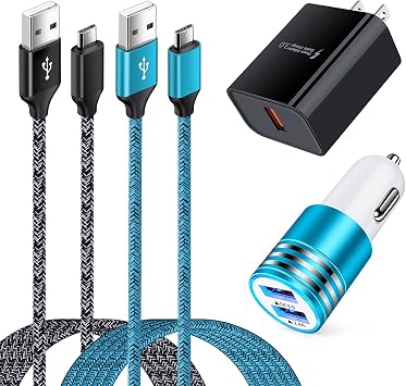 Android Phone Fast Charger Fast Charging for Samsung Galaxy J8 J7 J6 J5 J4 J3 J2, Moto E/E5 Play/E5 Plus/G5 Plus/G6 Play, LG Stylo 2 3 Plus, Micro USB Wall Charger with Android Charging Cable Car Plug