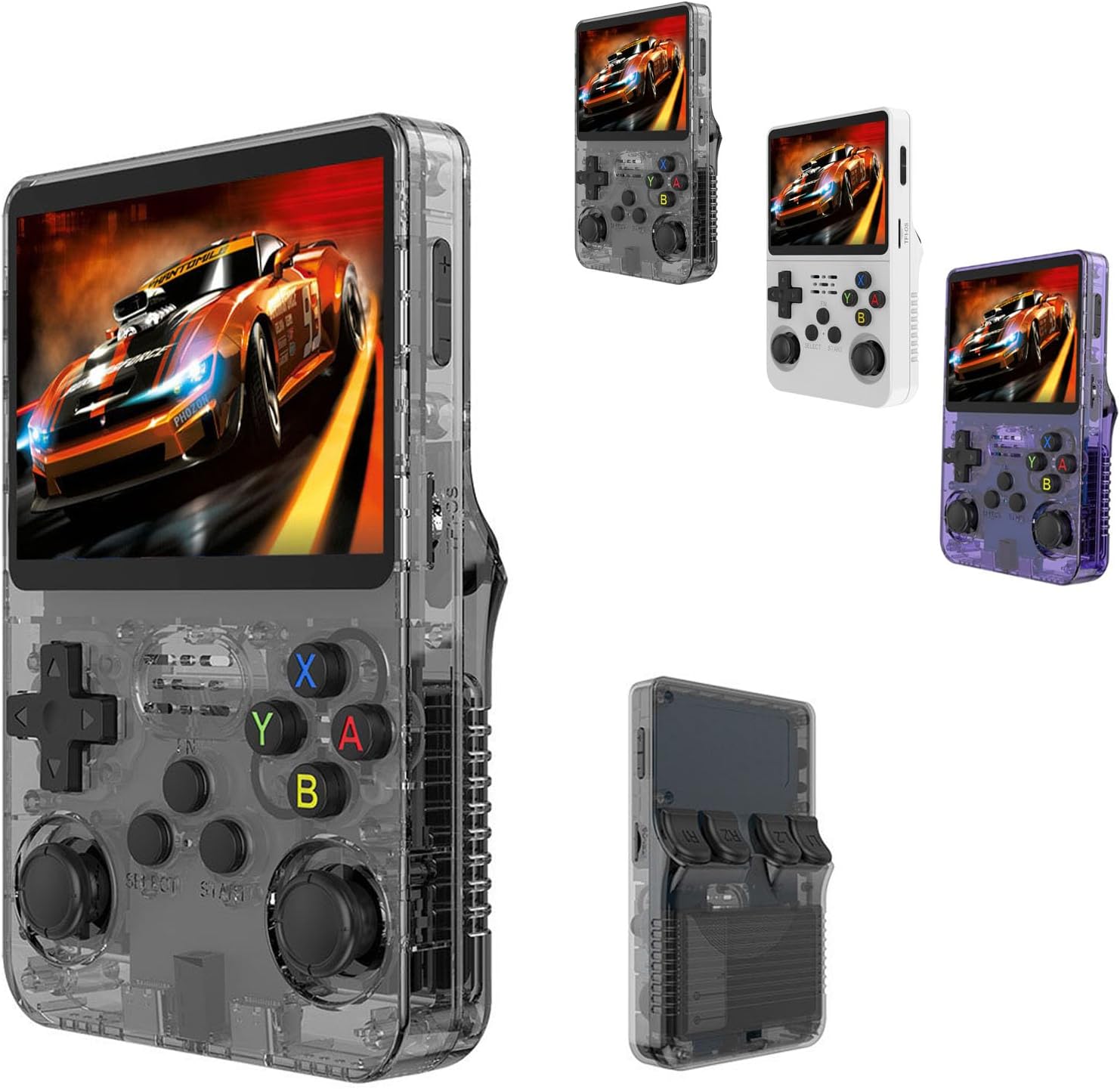 YoimJoyFunR36S Handheld Game Console 3.5-inch Retro Handheld Video Games Consoles Built-in Battery Handheld Game Console 10000+ Support Classic Games (Grey)