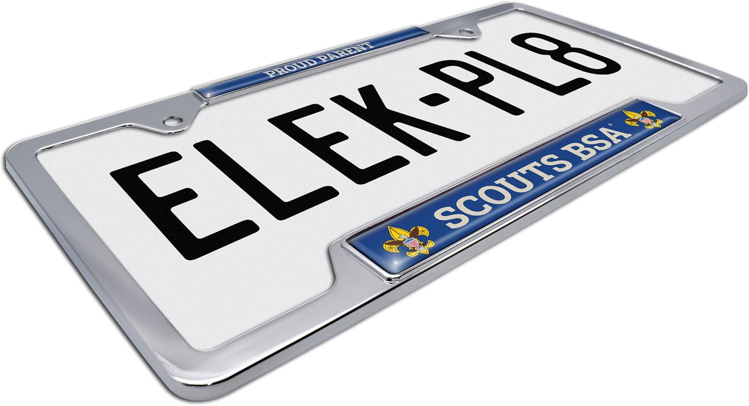Elektroplate Officially Licensed Scouts BSA Proud Parent Chrome-Plated All-Metal Open Corner License Plate Frame Tag Holder for Cars/SUVs/Trucks Weather-Proof Automotive Accessory