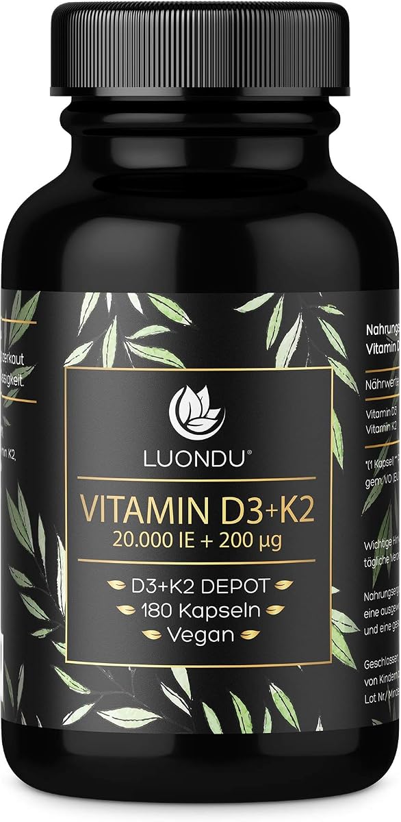 Luondu Vitamin D3 20.000 I.E + Vitamin K2 MK7 – 180 Kapseln – hochdosiert