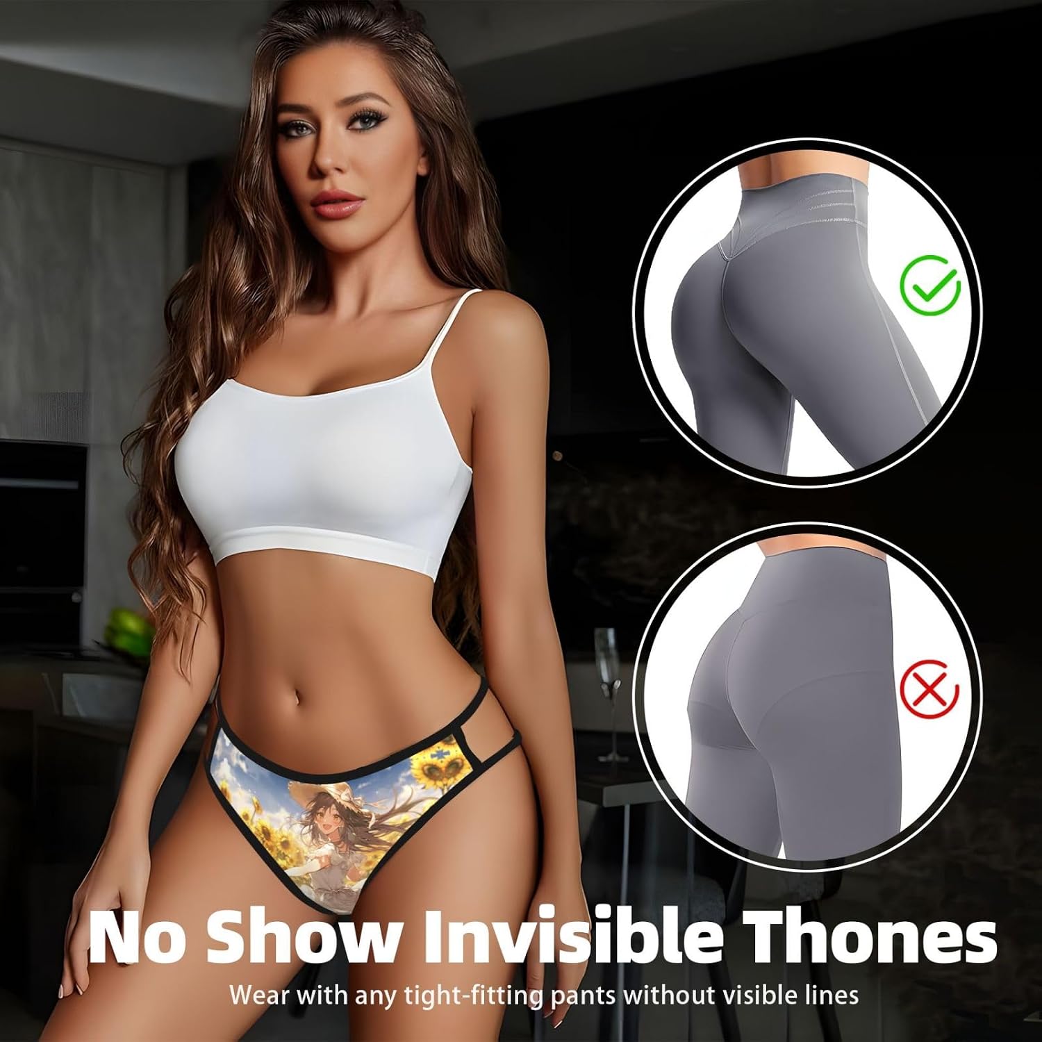 You Are My Sunshine Sunflower3 Print Sexy Underwear G String Thongs For Women Low Rise No Show Workout Panties For Sports And Yoga Black