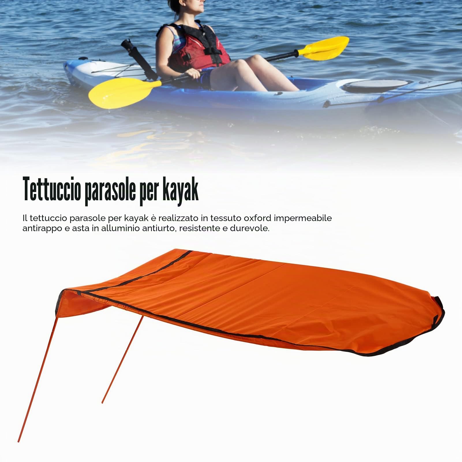 Zunate Tettuccio Parasole per Kayak, Tettuccio Parasole per Barca Canoa Kayak, Tettuccio con Custodia per Gommone, Tendalino Parasole Portatile Pieghevole Facile da Installare (Orange)