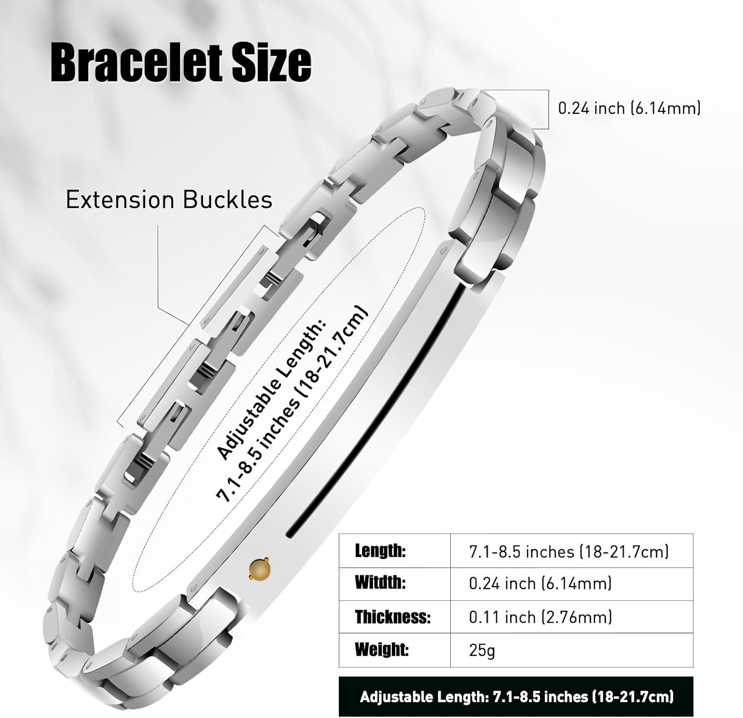 Mens Bracelet Stainless Steel, Classic Square Link bracelets for men, Fashion and Charm Jewelry Bracelet, Adjustable Fold Over Clasp Link Bracelets for Men Husband Father Boyfriend - Image 2
