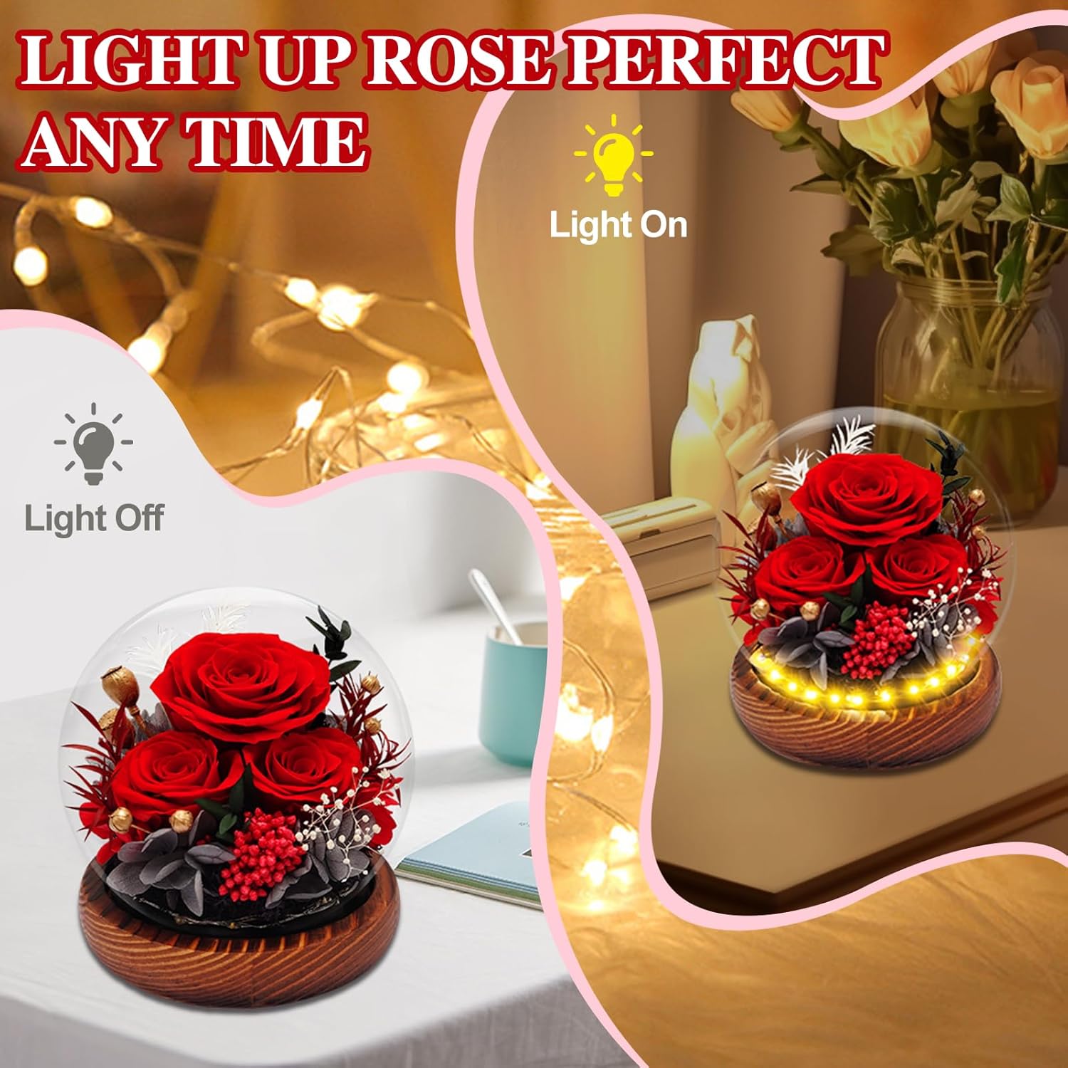 Preserved Rose Forever Flowers in Glass Dome Gifts for Women, Long-Lasting Real Flowers，Red Eternal Rose Birthday Gifts for Mom Valentines Day Anniversary for Wife Girlfriend - Image 2