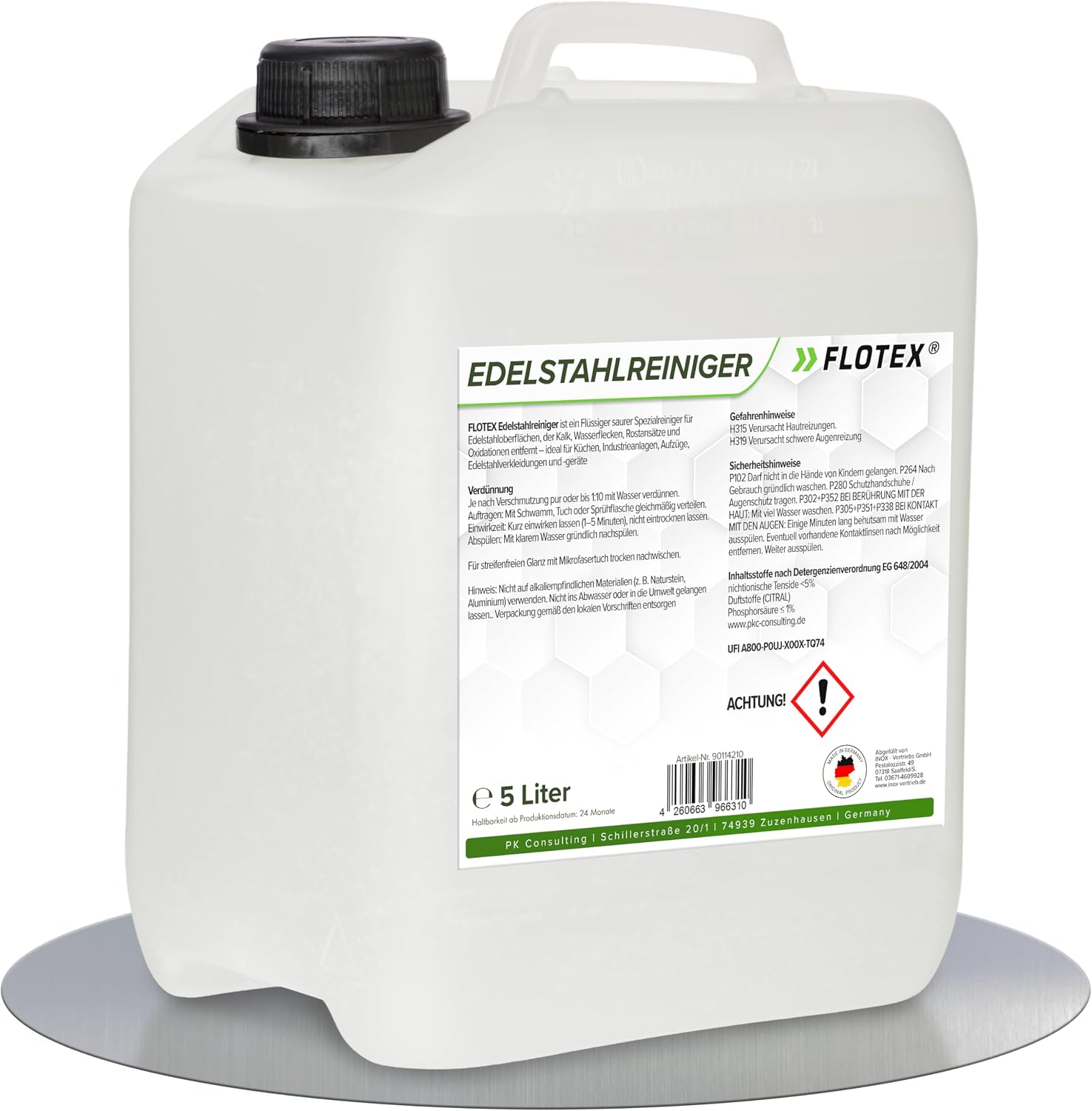 Highly Effective Stainless Steel Cleaner Liquid 5L - Powerful Stainless Steel Cleaner Kitchen & Kitchen Fronts - Stainless Steel Care Kitchen & Grill Stainless Steel