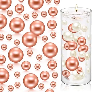 200 Pcs Floating Beads for Centerpieces Vases Filler 8/14/20 mm NO Hole Floating Pearl Beads Home Weddings Table Centerpieces Party Decor, Rosegold