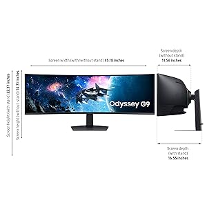 SAMSUNG 49 Odyssey G9 Series DQHD 1000R Curved Gaming Monitor, 1ms(GtG), VESA DisplayHDR 1000, 240Hz, AMD FreeSync Premium Pro, Height Adjustable Stand, Ultrawide Screen, LS49CG954ENXZA, 2024