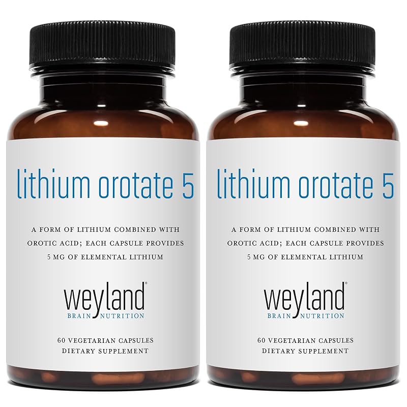 Weyland Brain Nutrition Suplemento mineral de lítio (orotato de lítio) 5 mg, 120 cápsulas