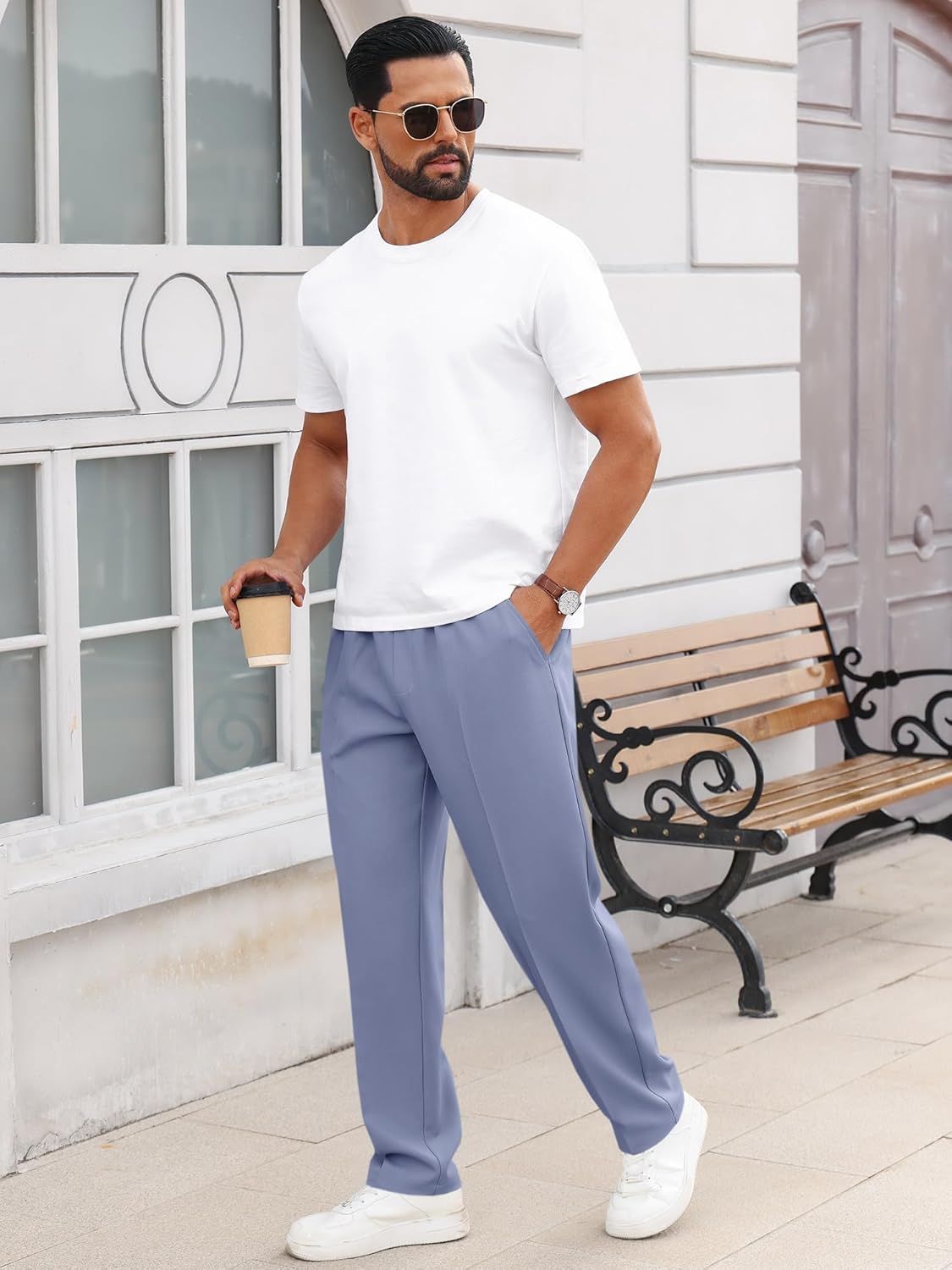 Runcati Mens Casual Pants Drawstring Elastic Waist Straight-Legs Pleated Slacks Lightweight Loose Fit Summer Beach Trousers - Image 5