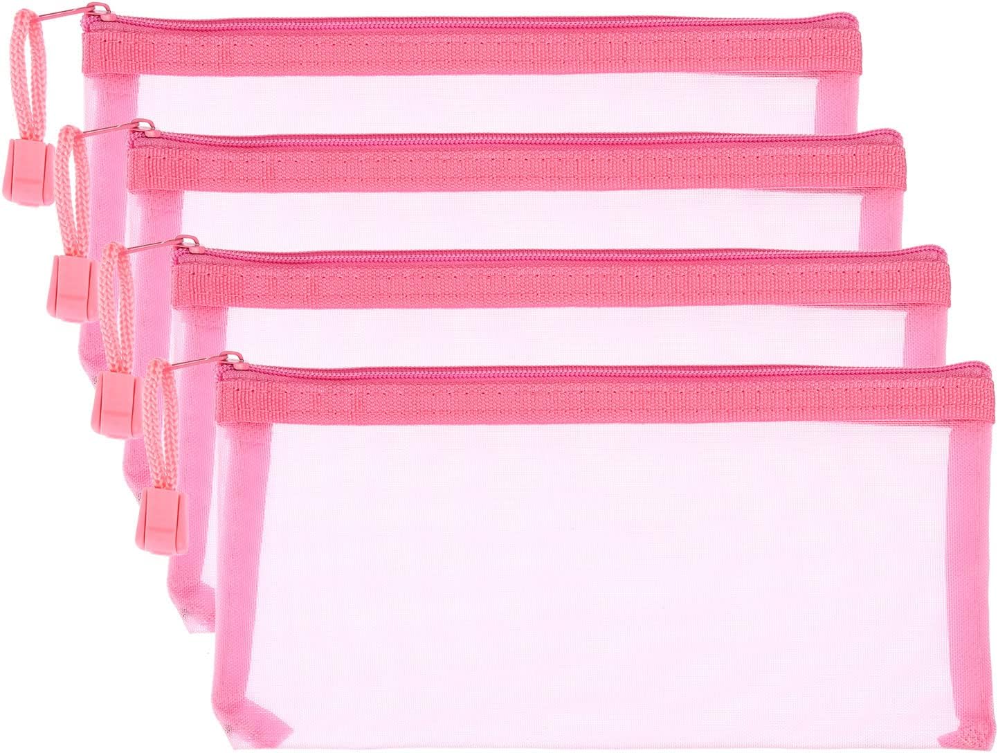 PATIKIL Mesh Zipper Bags, 4 Pack Nylon A4 Size Pen Pencil Travel Cases Toiletry Cosmetic Makeup Pouches Zipper Files Purse Organizer for Office, Sky Blue
