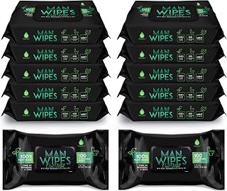 Pursonic Man Wipes Flushable Wipes-12Pack,1200 Wipes-Mint Scented Wet Wipes With Aloe Vera & Vitamin E,100% Plant Based,for at-Home Use - Septic and Sewer Safe