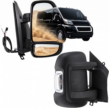 Right Passenger Side Door Mirror Compatible With 2014-2026 Ram Promaster 1500 2500 3500 With Power Glass Power Folding Turn signal Heated Black Replace#CH1321432 5VF00JXWAG8+2Pins