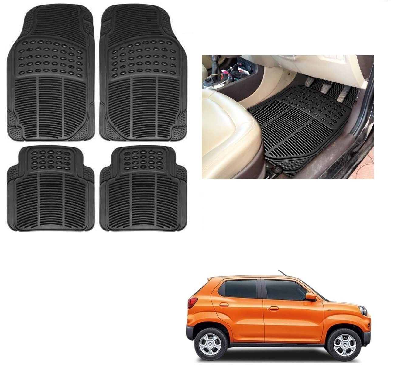 Auto Addict Rubber Mats Car Foot Mats (Black,Set of 4Pcs) for Maruti Suzuki S-Presso-image-44