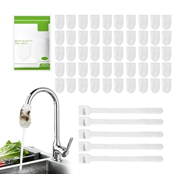 Faucet Filter Cotton Bag for Kitchen Sink - 50/100 PCS Faucet Filter Bag - Splash-Proof Tap Water Filter for Rust, Scale, Sand & Sediments - Replacement Filters for Bathroom 50