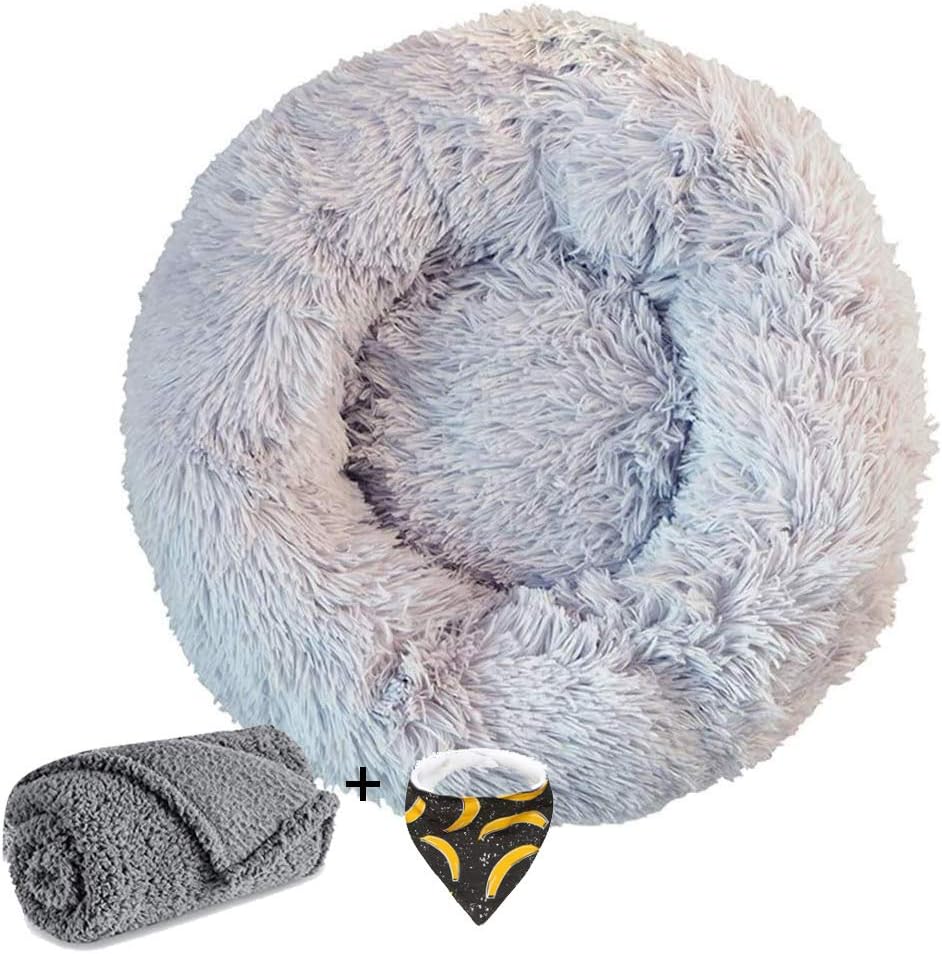 Ailotrd Dog Beds Extra Soft Washable Comfortable Pet Bed Sofa,Waterproof Round Plush Donut Cats Nest Bed Cushions (70cm in Diameter, Gray)