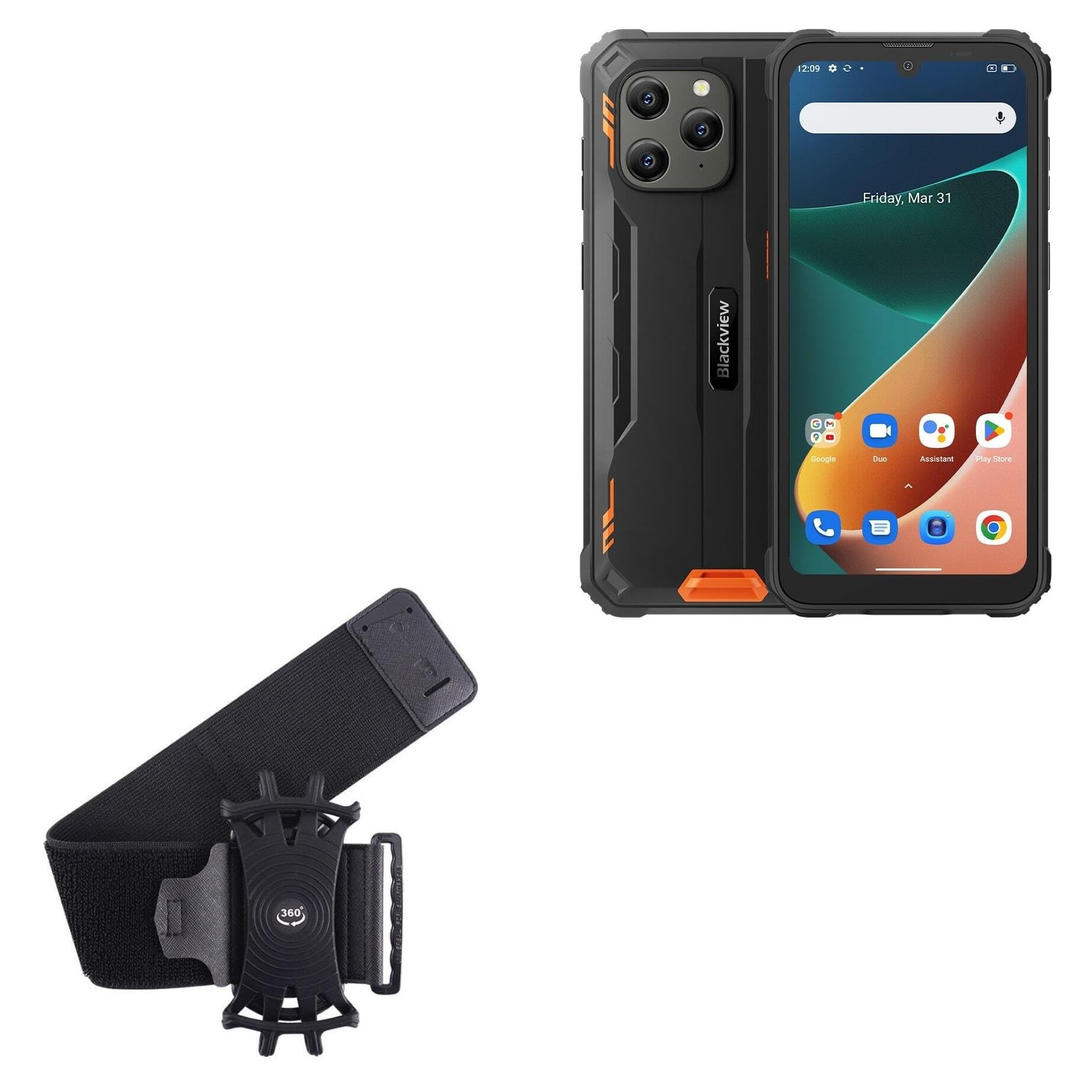 BoxWave Holster Compatible with Blackview BV5300 Pro - ActiveStretch Sport Armband, Adjustable Armband for Workout and Running - Jet Black