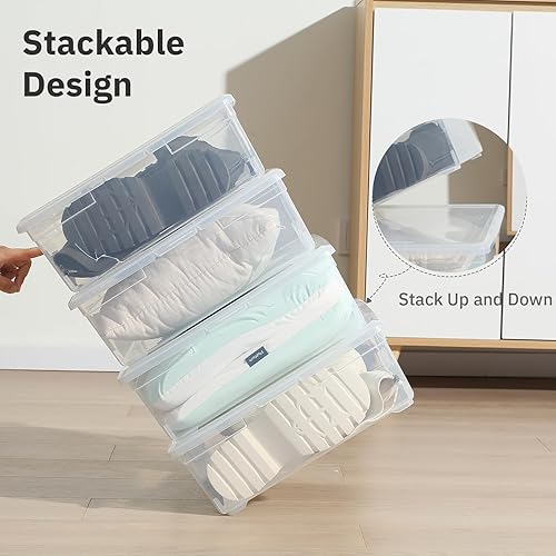 Miniatura 2 de novelinks Caja de almacenamiento transparente de 6 cuartos de galón, apilable, de plástico, con tapas, caja de plástico para clasificar, paquete de