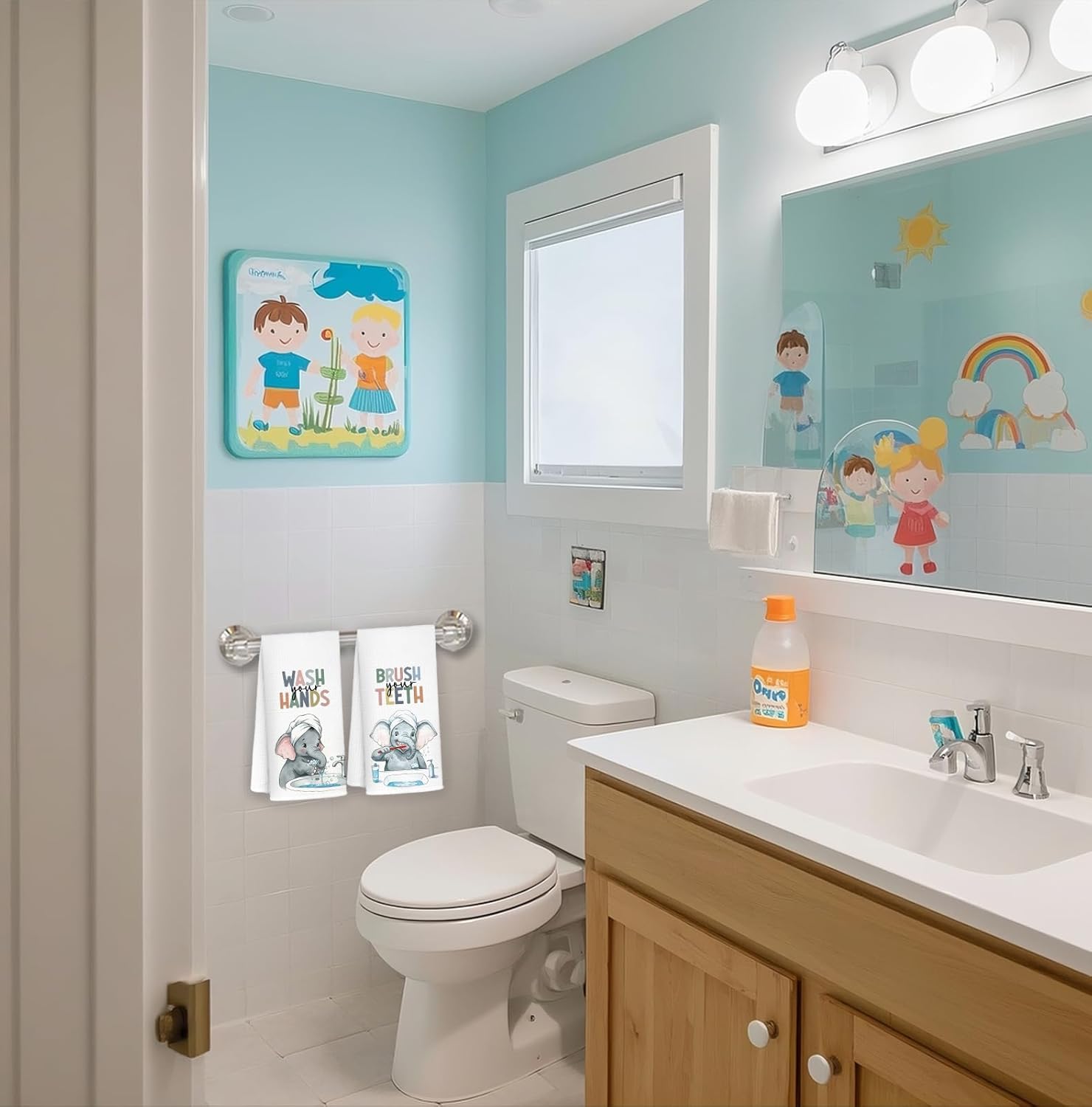 Elephant Bathroom Hand Towels, Elephant Bathroom Decor, Elephants Lover Gifts Decorative Hand Towels for Kids Bathrooms, Funny Animal Elephants Kitchen Towels, 16x24 Inch Set of 2 - Image 4