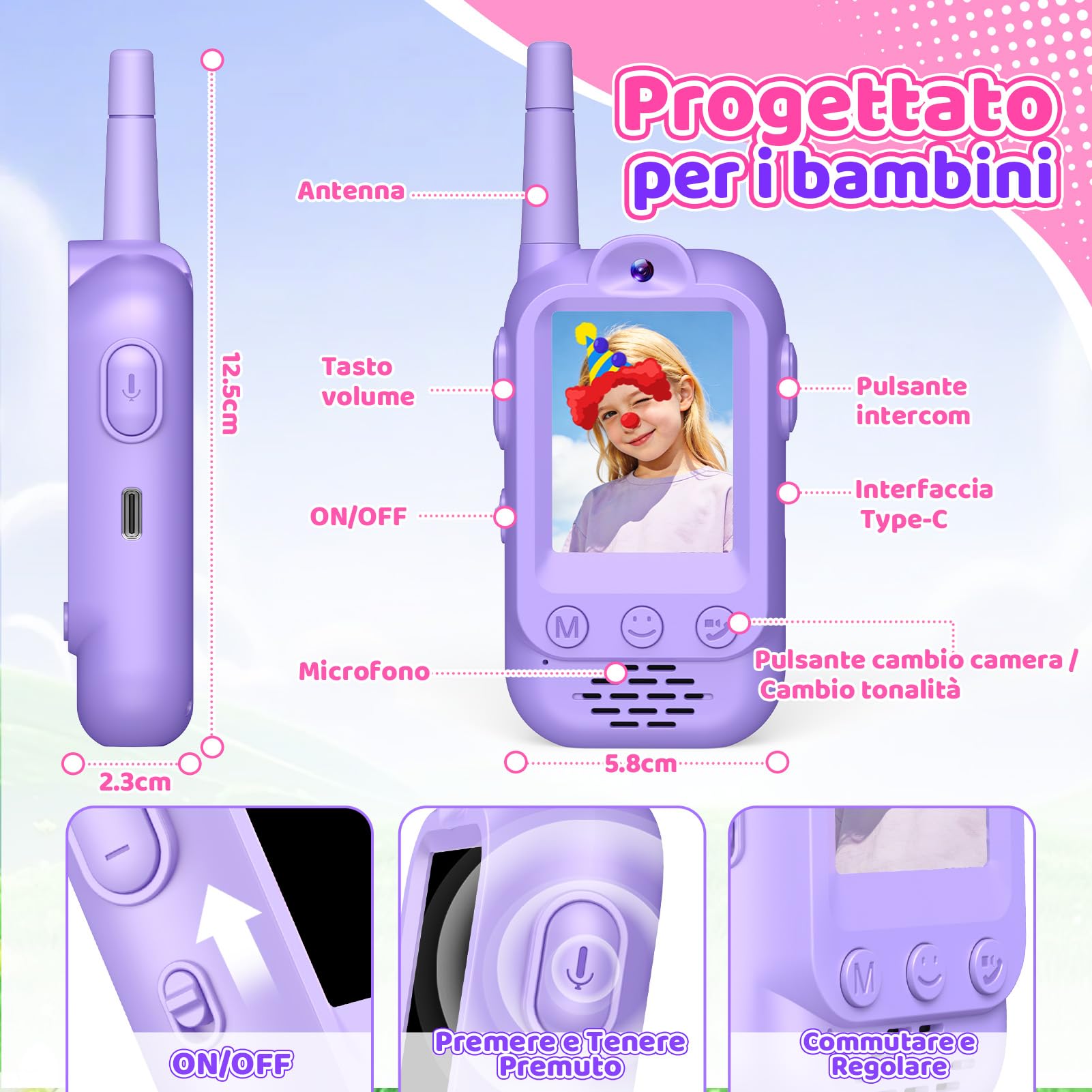 iKidiki Walkie Talkie Bambini Ricaricabili, Regalo Bambina 3 4 5 6 7 8 Anni Walkie-Talkie per Bambini con Video Giocattoli Giochi Bambina 3-8 Anni Femmina Idee Regali di Compleanno per Bimba