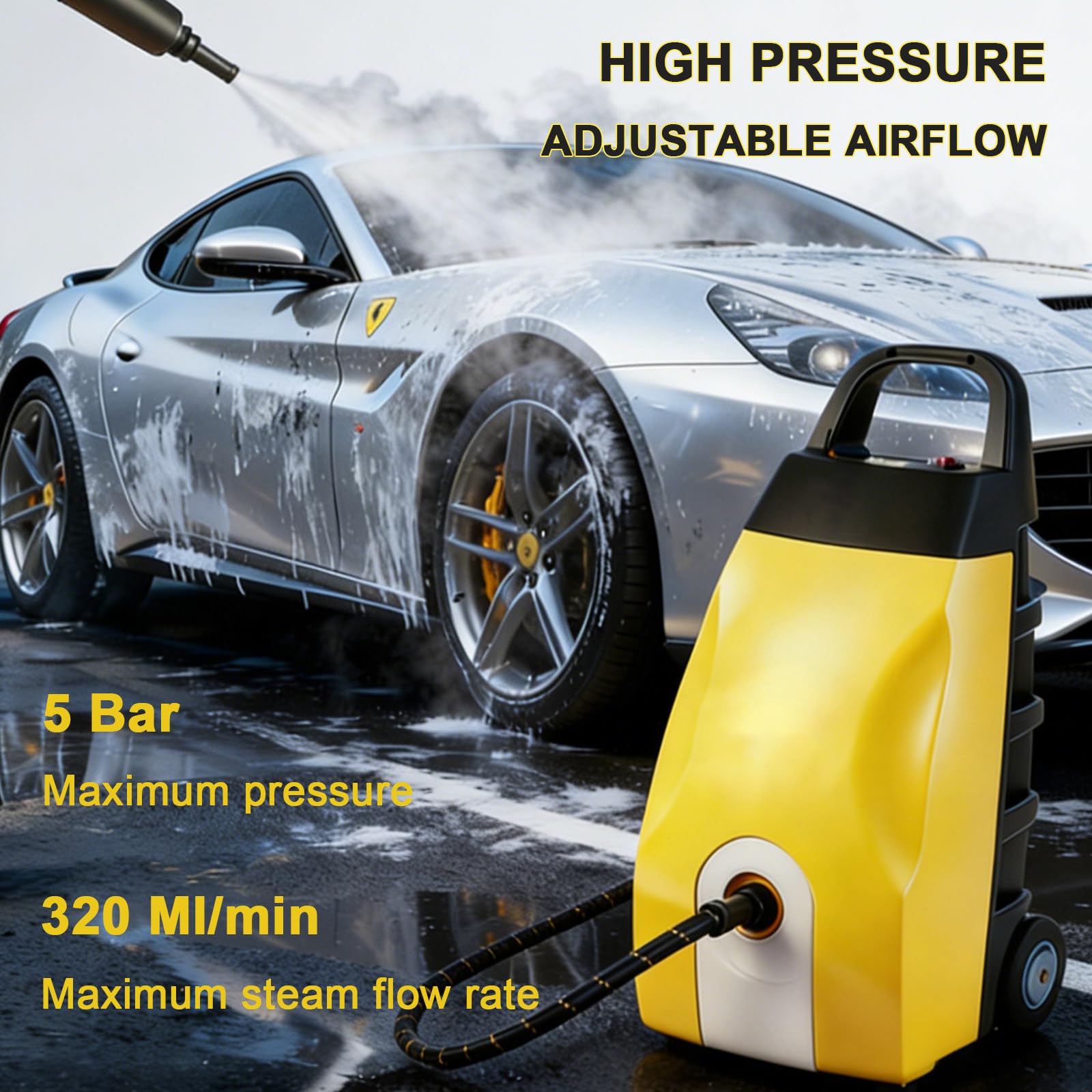 Dampfreiniger für den Haushalt mit 6 Zubehörteilen, leistungsstarkem 3000-W-Dampfstoß, 3.5L-Tank, Dampfreiniger mit 3.5 m extra langem Netzkabel, für Haushalt und Auto, Küche, Fenstern