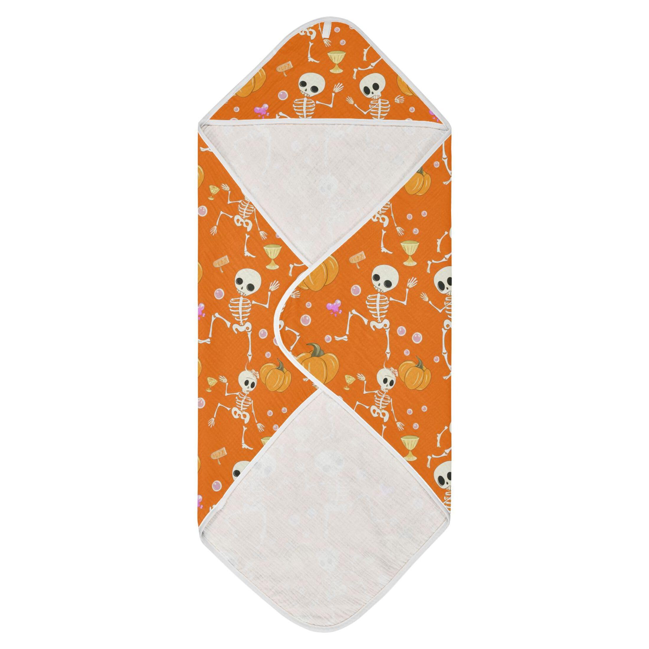 Kigai Baby Hooded Towel Absorbent Baby Bath Shower Towel with Hood for Newborn Boys Girls Babies Infant Toddler (Playful Skeletons 35 x 35 in)