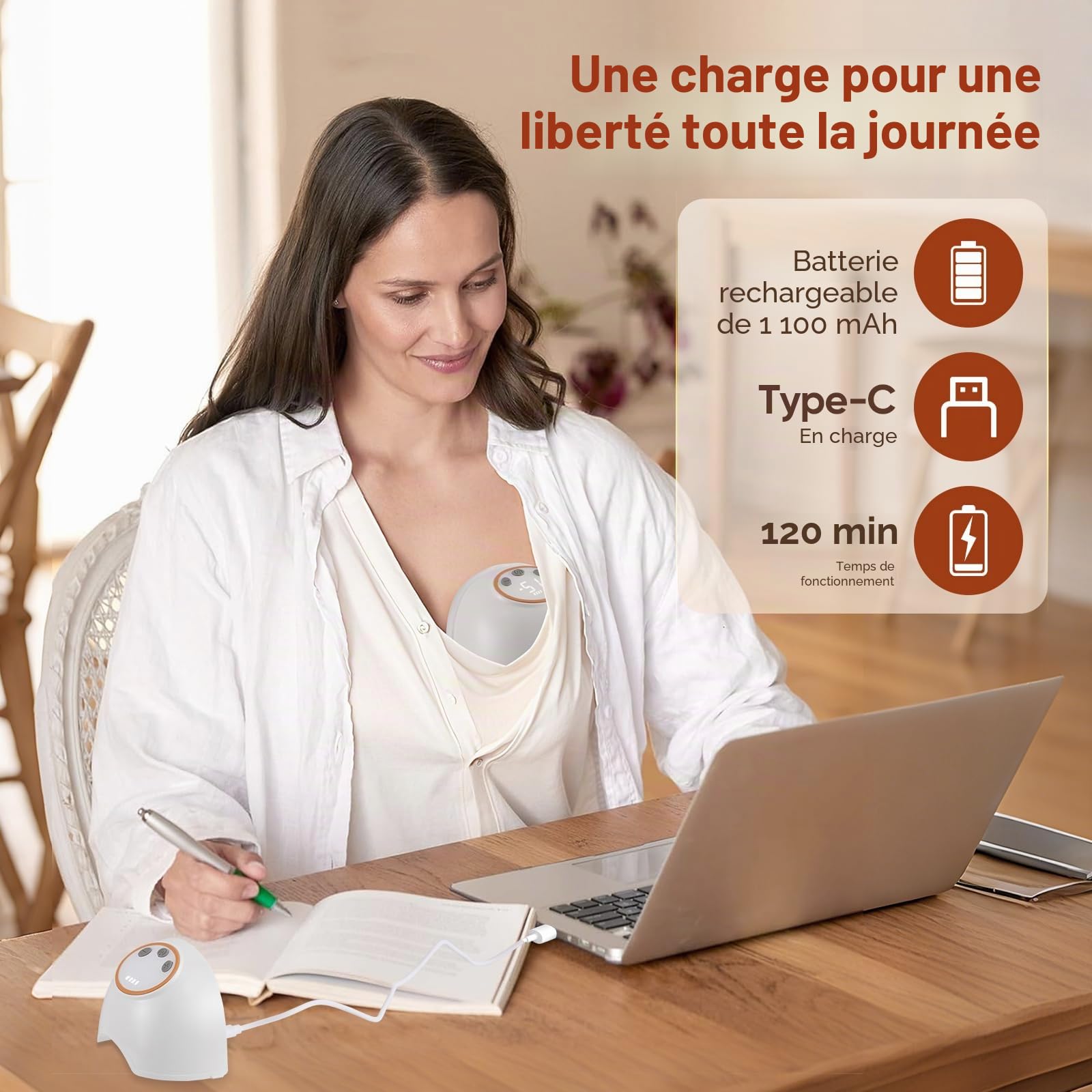 Tire-lait électrique, tire-lait portable mains libres avec 4 modes 12 niveaux, sans BPA, silencieux, portable et léger avec bride 17/19/21/24mm, affichage LED intelligent