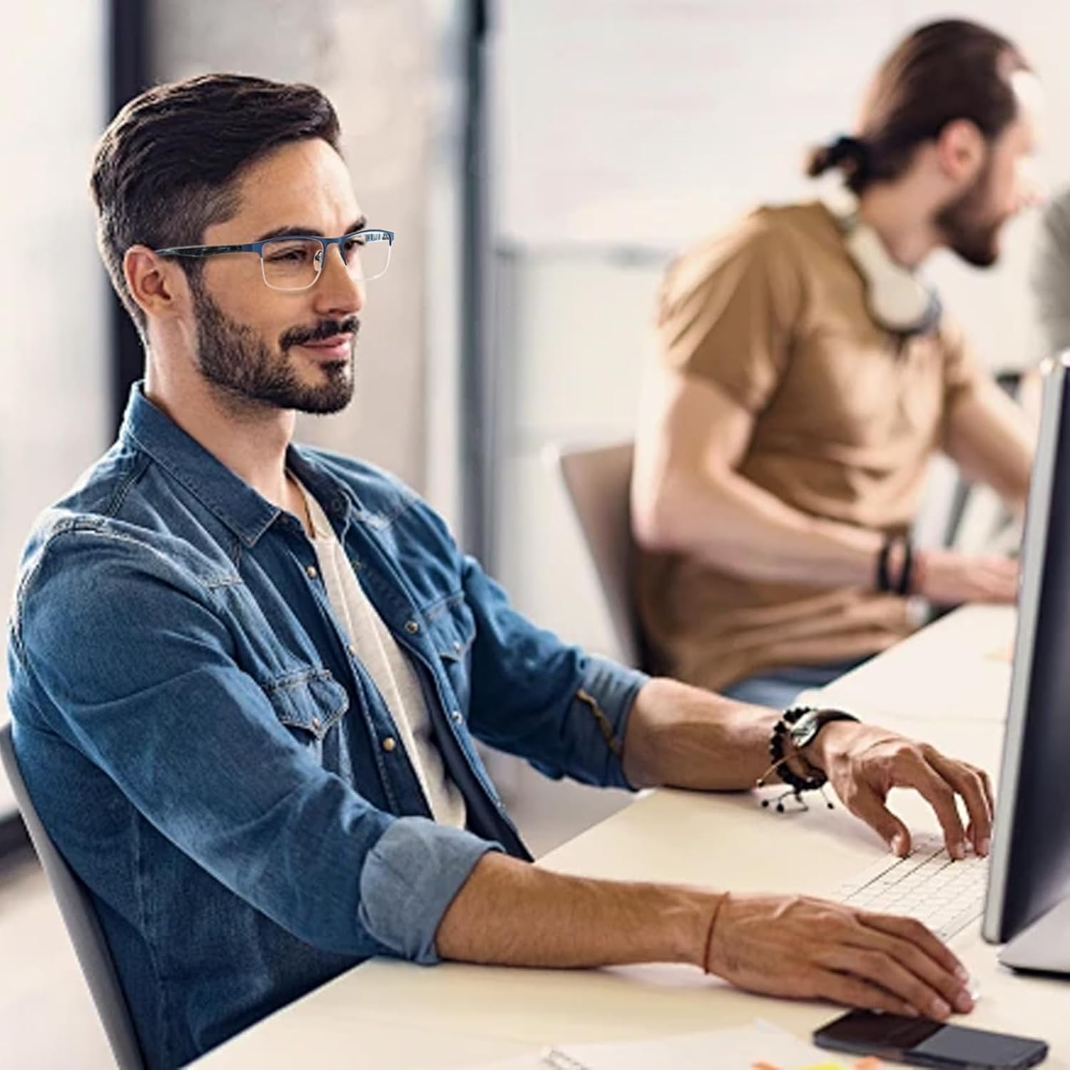 FONHCOO Bifocal Reading Glasses for Women Men, Metal Half Frame Blue Light Blocking Readers Anti UV/Glare/Eyestrain - Image 2