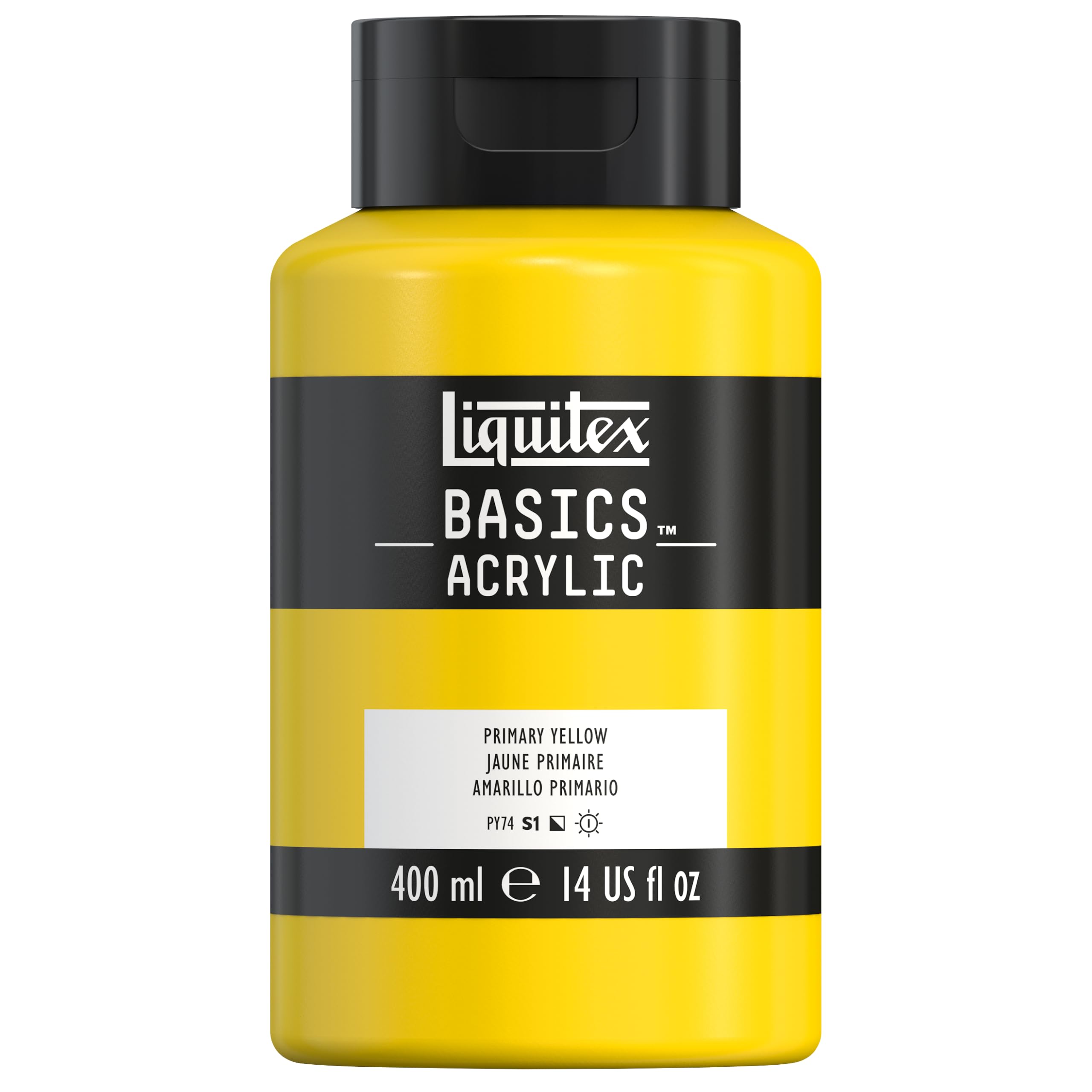 Liquitex Basics 4640410 Acrylic Paint, Mono-pigmented Artist Pigments, Lightfast, Medium Viscosity, Archive Quality, Silky Gloss Finish, 400 ml Pot, Primary Yellow
