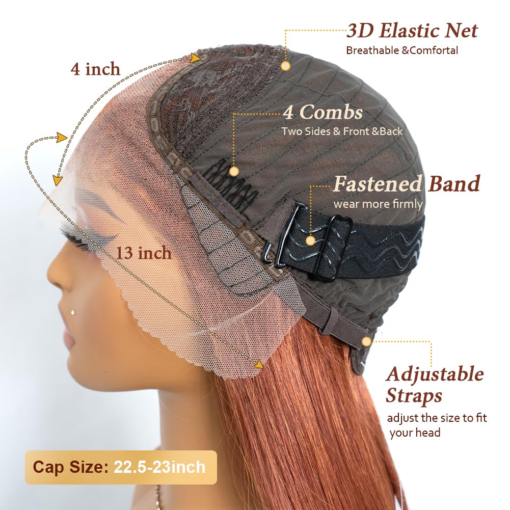 13x4 Lace Front Wig 38 inches Super Long Straight Glueless Wigs Synthetic Hair Free Part 180% Density HD Transparent Heat Resistant (130T, 38 inches)