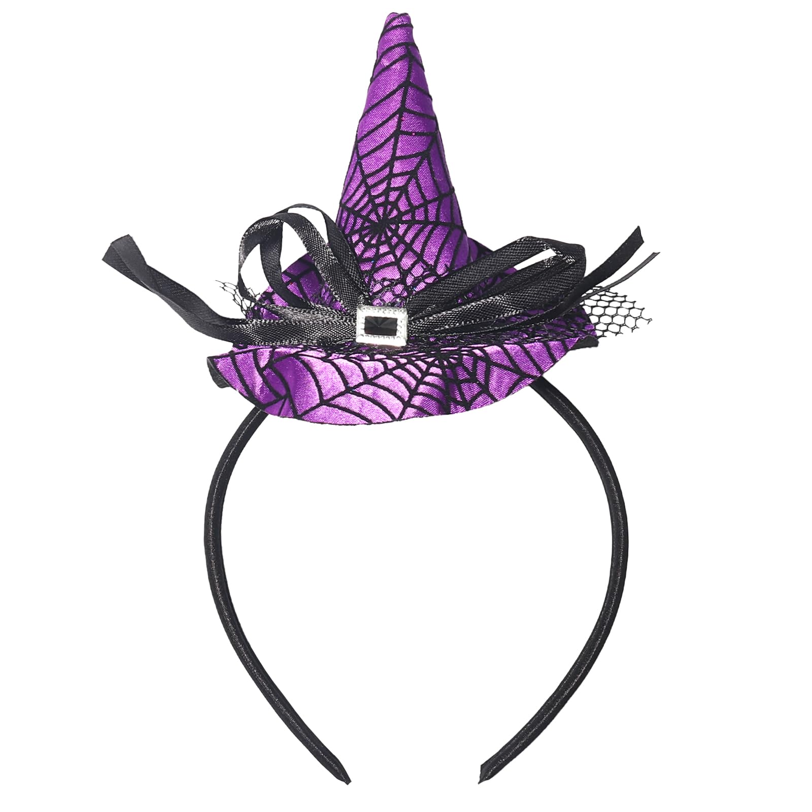Halloween Headband Purple Witch Hat Hair Hoop Wizard Hat Headwear Black Spider Web Hair Accessories for Women Girls
