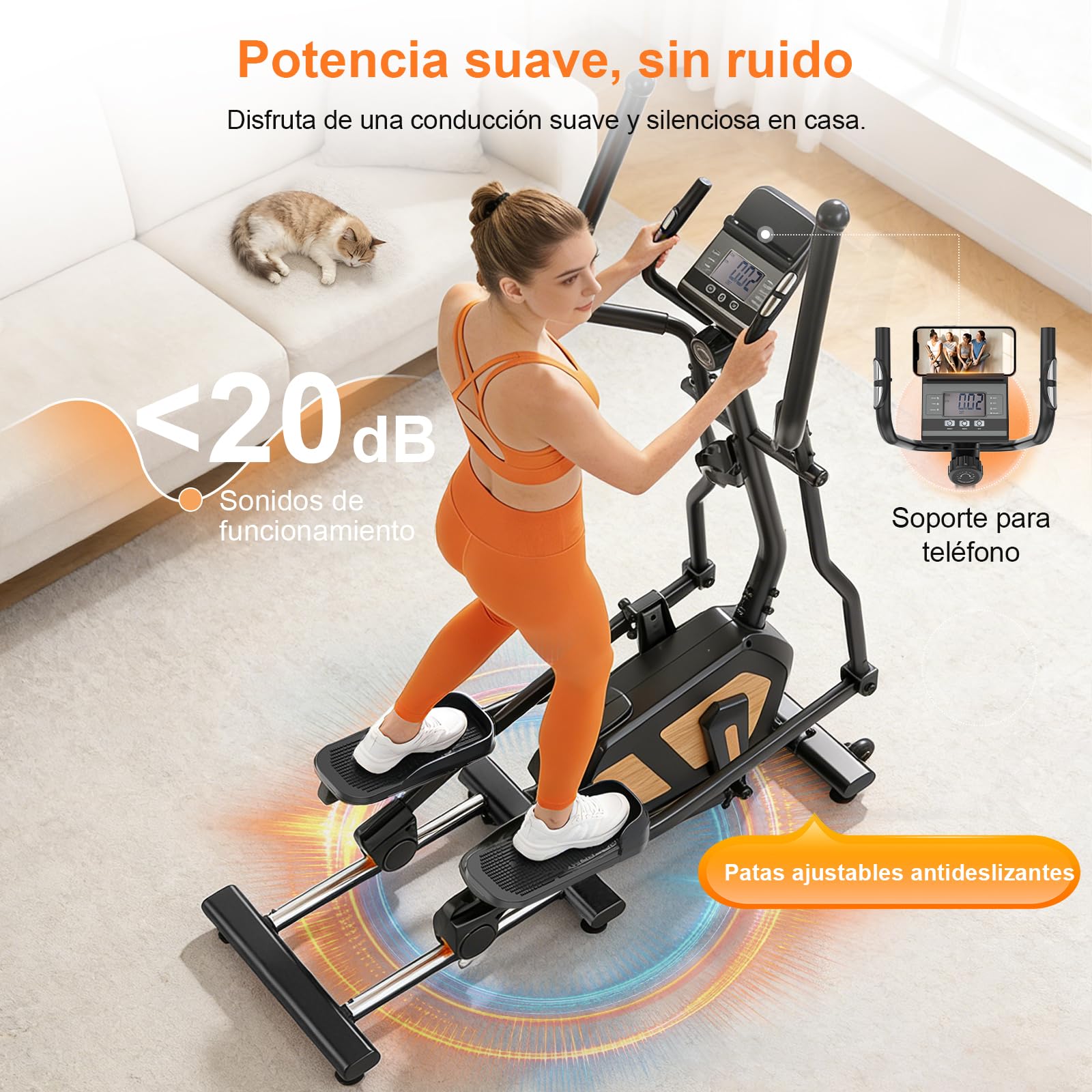Neezee Bicicleta Eliptica 3 en 1, 16 Niveles de Resistencia, Volante 10kg | Bicicleta Elíptica Silenciosa con Bluetooth,Zancada 45cm,Peso Máx 150kg, Sensores de Pulso,Pantalla LCD, Soporte para Móvil