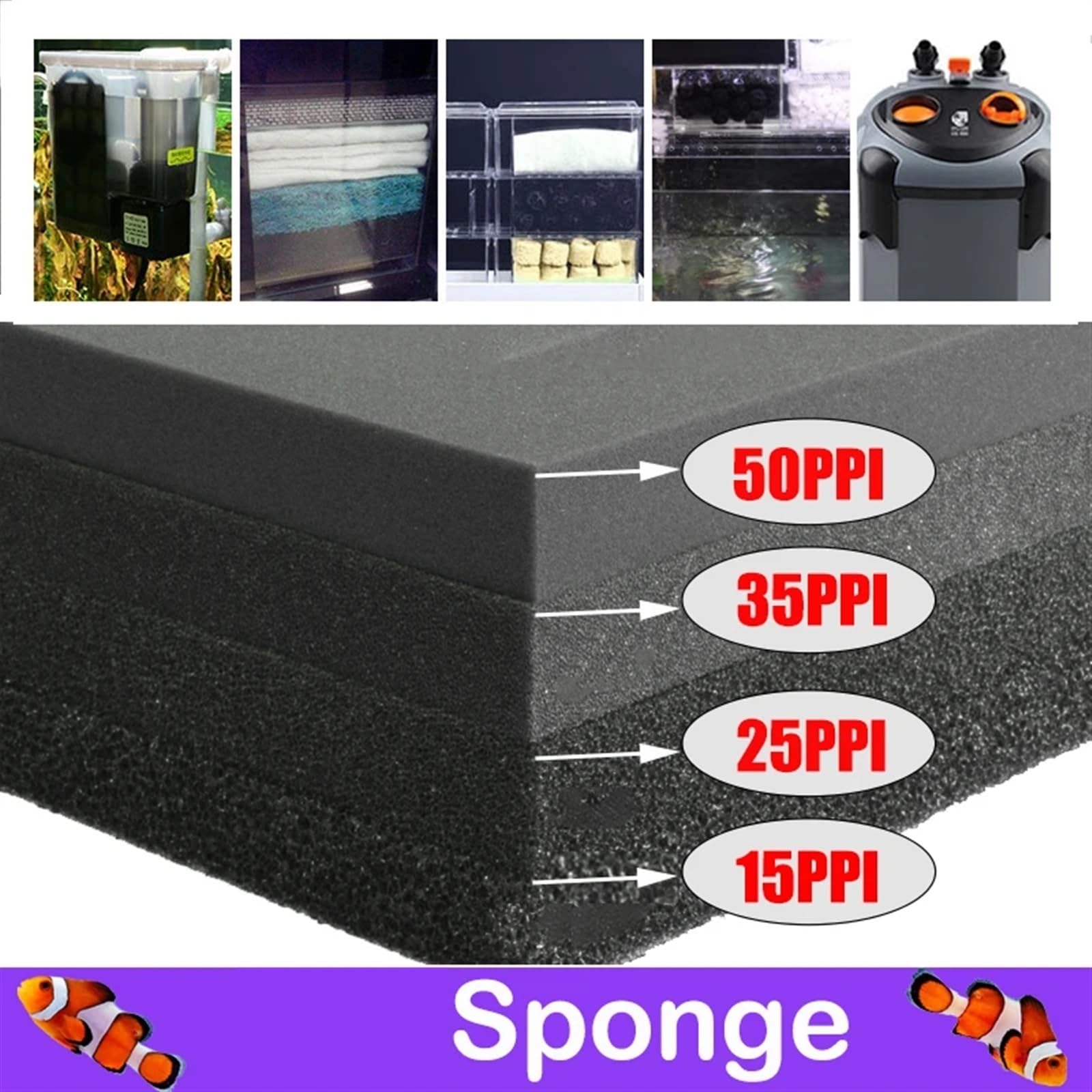 Accesorios for acuarios Filtro de algodón bioquímico Práctico Filtro de Esponja de Espuma for Estanque de Peces Negro Múltiples tamaños 15/25/35/50 PPI(50x50x3cm,15PPI)