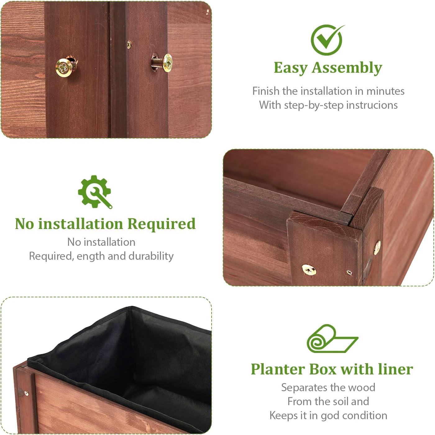 Raised Garden Bed with Legs, 48x24x30 in Planter Boxes Outdoor, Elevated Wooden Planter Box Standing Growing Bed for Gardening, Backyard, Patio and Balcony (Coffee, 31x16x30)