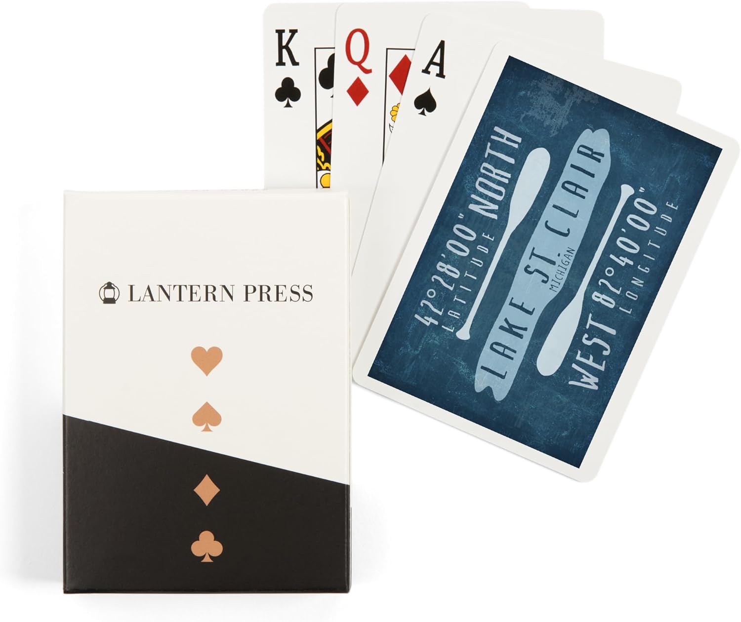 Lantern Press Lake St. Clair, Michigan, Lake Essentials, Latitude and Longitude, 52 Playing Cards for Adults, Poker Size Card Deck