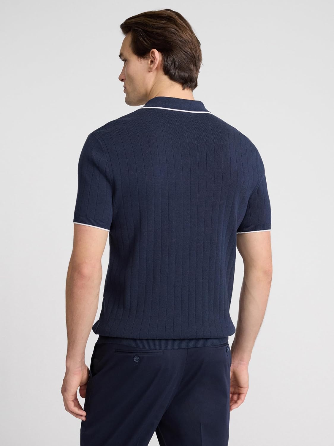 EXPRESS Men’s Sweater Polo – Modern Prep Short Sleeve Cotton Knit with Tipped Collar, Casual Workwear - Image 2