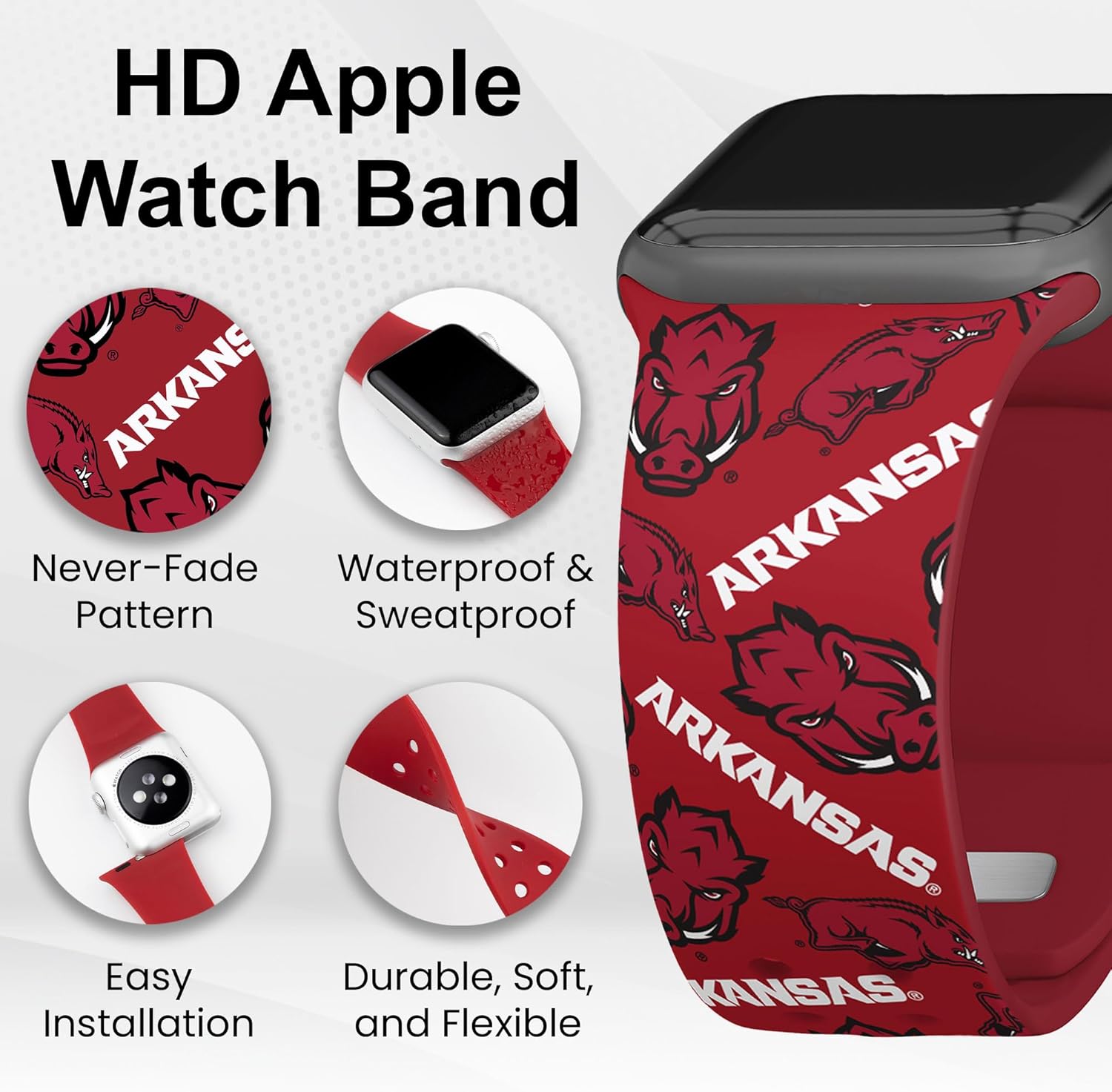 Affinity Bands Arkansas Razorbacks HD NCAA Watch Band Compatible with Apple Watch - All Series Apple Watch