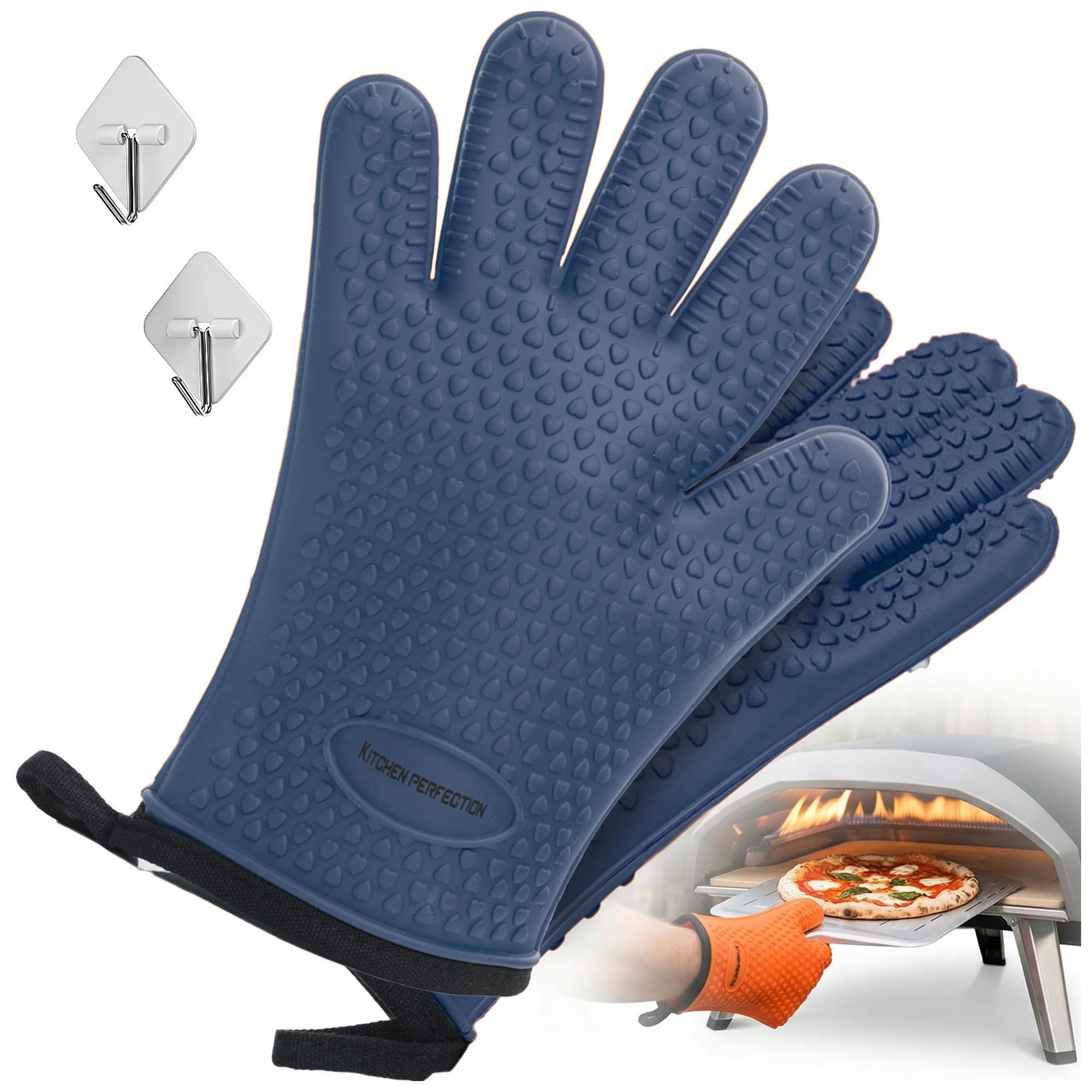 KITCHEN PERFECTION Silicone Pizza Oven Gloves - Heat Resistant Oven Mitts