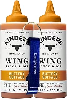 Candy Freezer Kinders Buffalo Wing Sauce and Dip 14.2 oz Bottle (Pack of 2) Premium Quality Buttery Hot Sauce for Chicken Wings, Marinades, and Dipping with Bottle Opener Keychain (Buttery Buffalo) Keychain