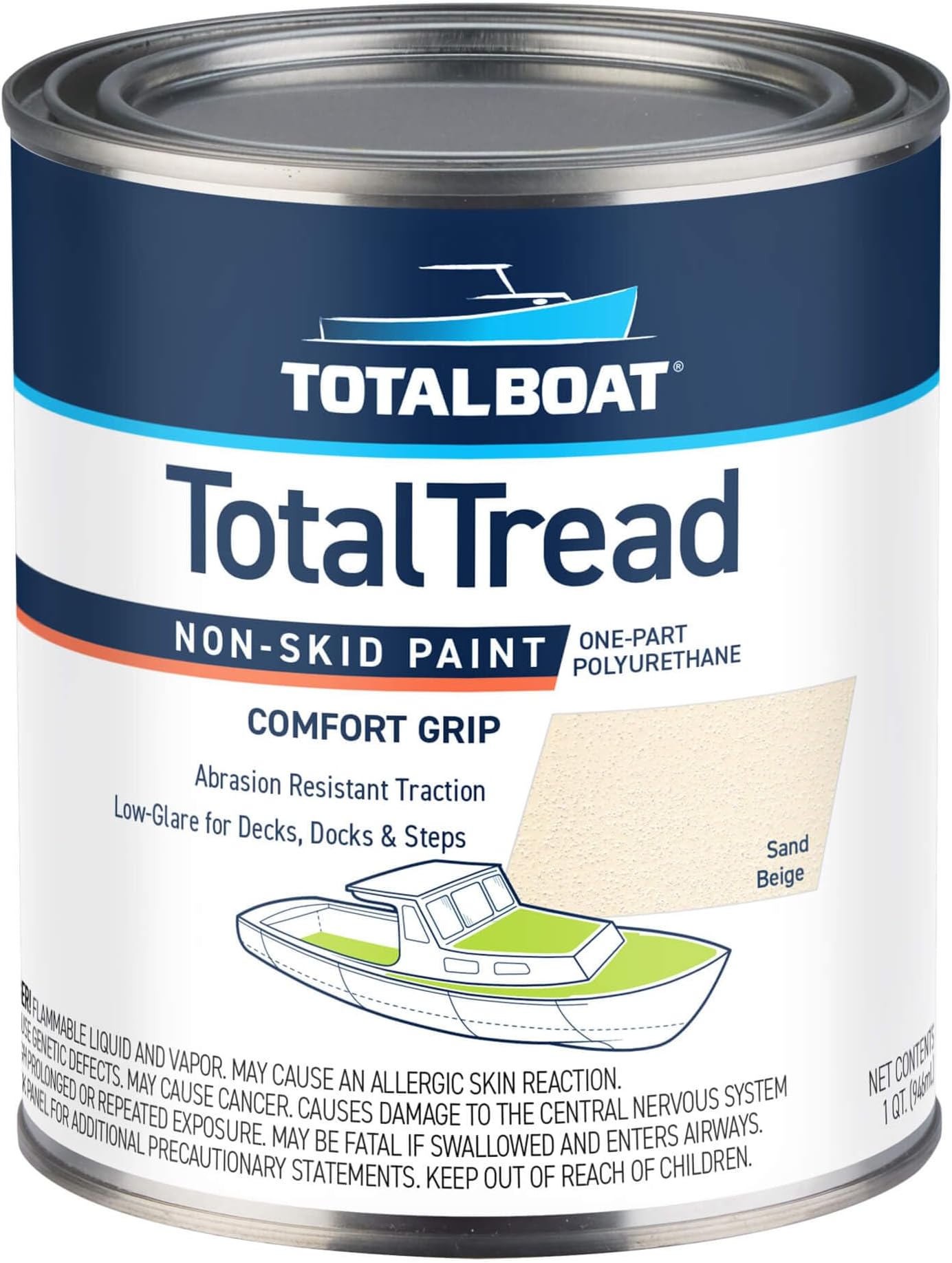 TotalBoat TotalTread Non-Skid Deck Paint, Marine-Grade Anti-Slip Traction Coating for Boats, Wood, Fiberglass, Aluminum, and Metals (Sand Beige, Quart)