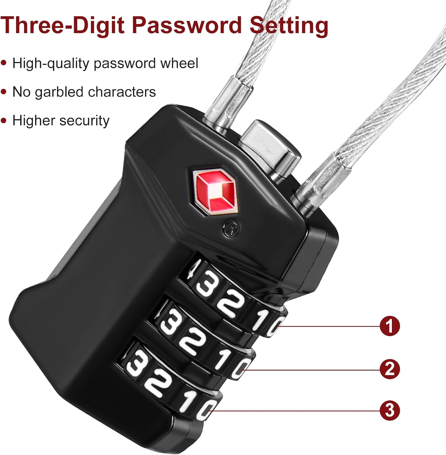 Blendura TSA Suitcase Combination Padlock, 3 Digit Locker, TSA Padlock for Suitcases, Black, Taglia Unica, Combination Lock, Black, One Size, Combination Lock