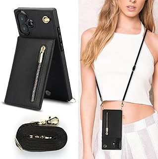 Cavor iPhone16 対応 スマホケース 肩掛け 首かけ 斜めがけ ショルダー ケースiPhone16 財布型ケース iPhone16 スマホ ケース iPhone16 case iPhone16手帳型 ケース【上下開】iPhone16 携帯カバー 横置きカード収納 チェーン ファスナー型 ストラップ付き クロスボディケース カード入れ【ブラック】