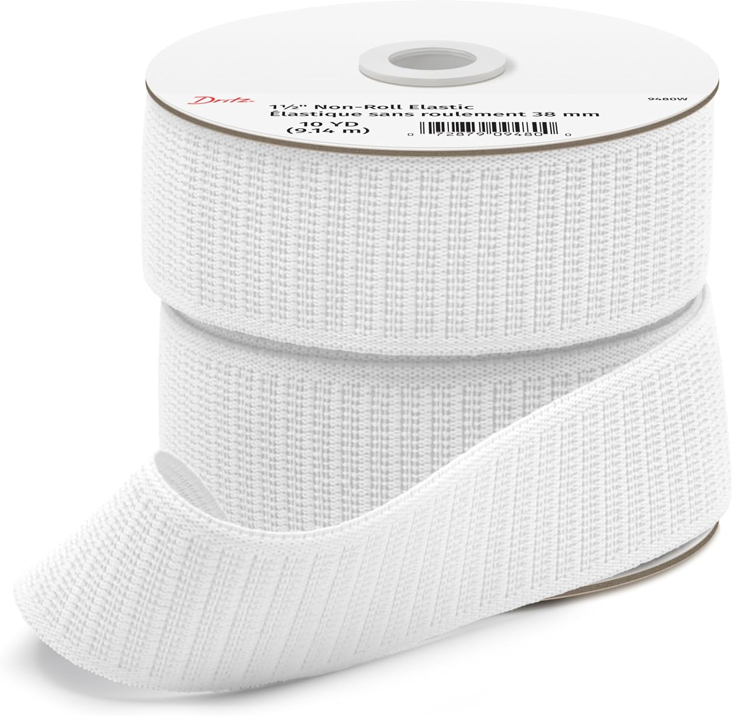 Dritz 1-1/2" Non-Roll Elastic, White, 10 yd
