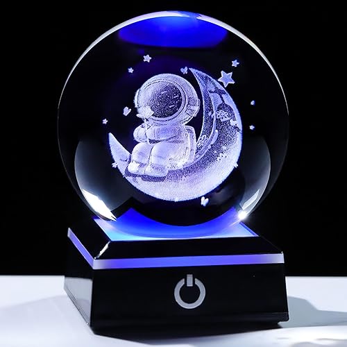 Enjinkail Bola de cristal 3D, astronauta lunar con rosa, regalos para mujeres, hombres y adultos, globo de nieve, decoración de escritorio espacial