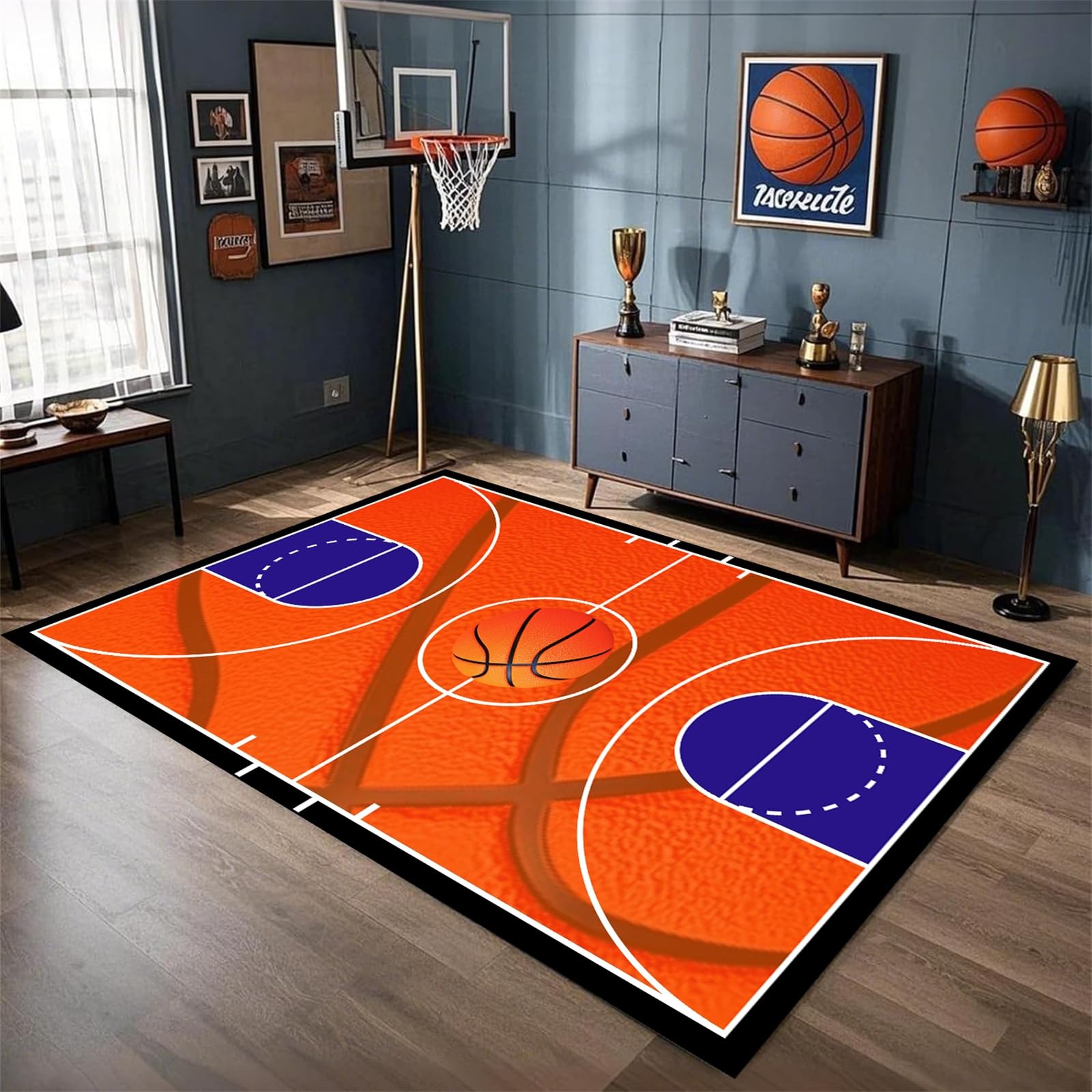 AOESELN Basketball Court Carpet,180x300 cm Basketball Rug for Boys Bedroom basketball Court Rugs With Non-Slip Backing, Sports Carpet for Game Room and Living Room Decor