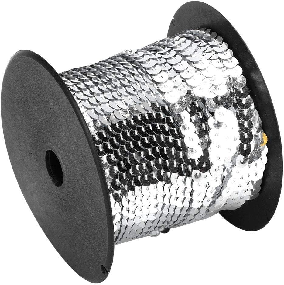 Sequin String Roll, 6mm Flat Sequin Trim Ribbon for Crafts DIY Projects, 100 Yards Reflective Sewing Ribbon for Wedding Decor Party Accessories, Easy to Work Washable Sequin Trim f
