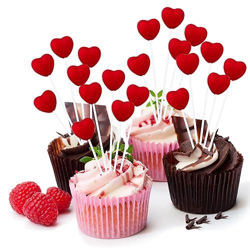 Miniatura 4 de Gyufise Paquete de 24 adornos para magdalenas del día de San Valentín, con purpurina rosa, doble capa, 3D, corazones de amor, cupcakes, tema del día
