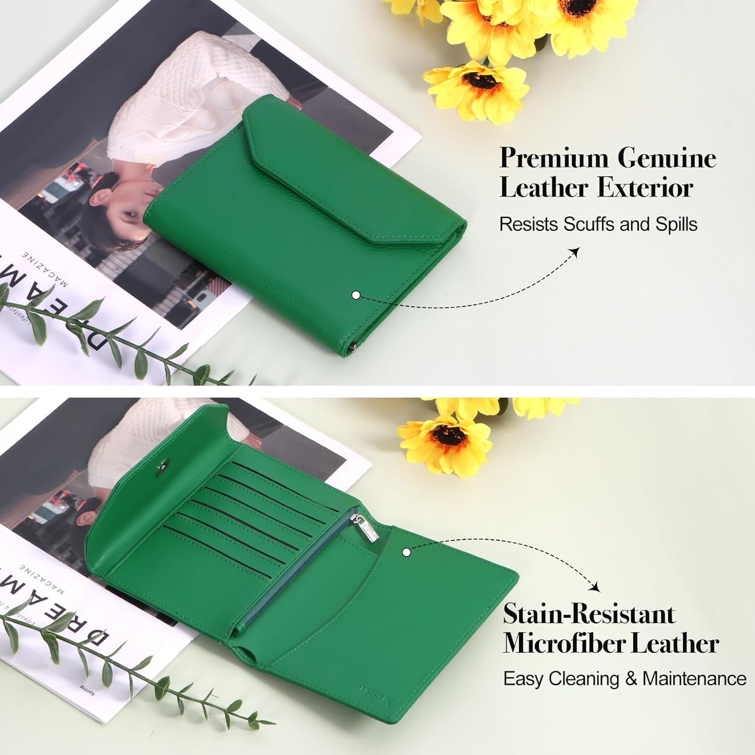 Leather Passport Holder for Travel,Rfid Passport Holder Protect Your Card Security,Passport Book Holder for Women,Travel Wallet with Cards & Pen Slots,Boarding Pass,Zipper Cash Pocket(Green) - Image 5